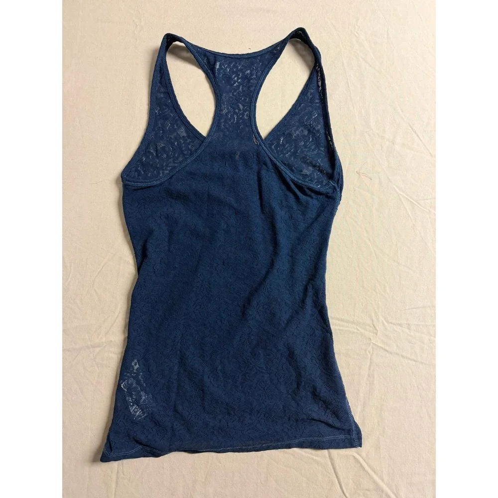 Abercrombie & Fitch Womens Navy Blue Floral Lace Henley Racerback Tank Top Small - Picture 3 of 4